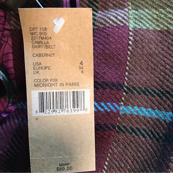 Cremieux  Camilla Plaid  Skirt w Belt NWT - Picture 4 of 12